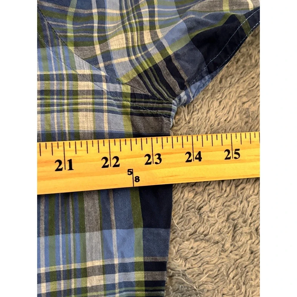 Banana Republic Shirt Mens XL Blue Green Plaid Soft Wash Tailored Slim Fit